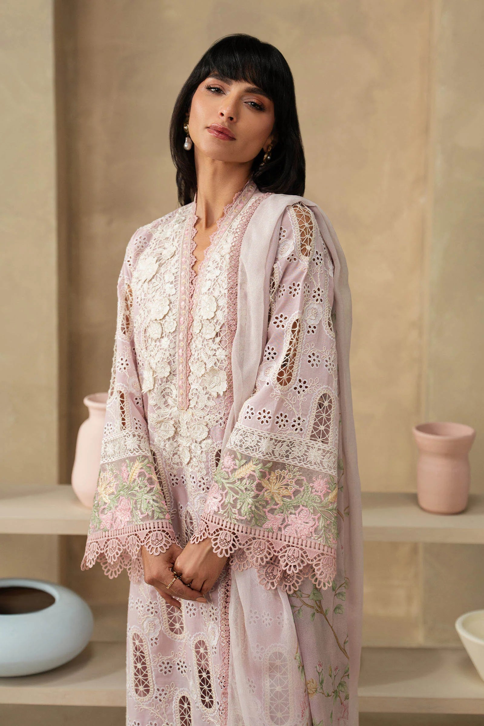 MARIA-B 3pc Blush Blossom Luxury Embroidered Pret snail baby pink