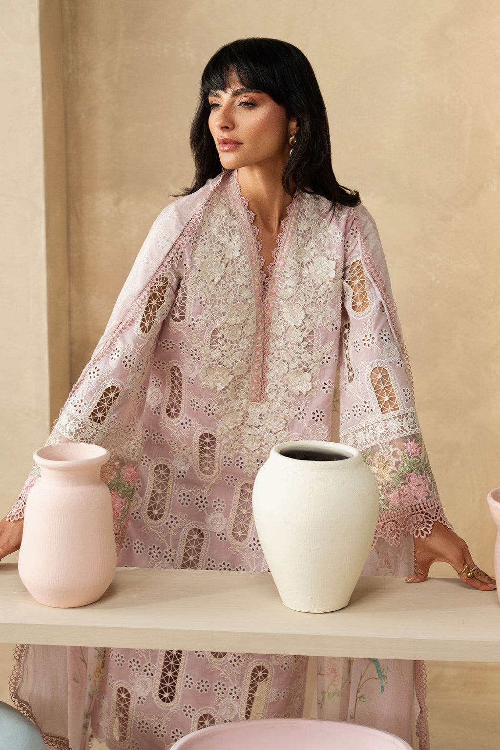 MARIA-B 3pc Blush Blossom Luxury Embroidered Pret snail baby pink