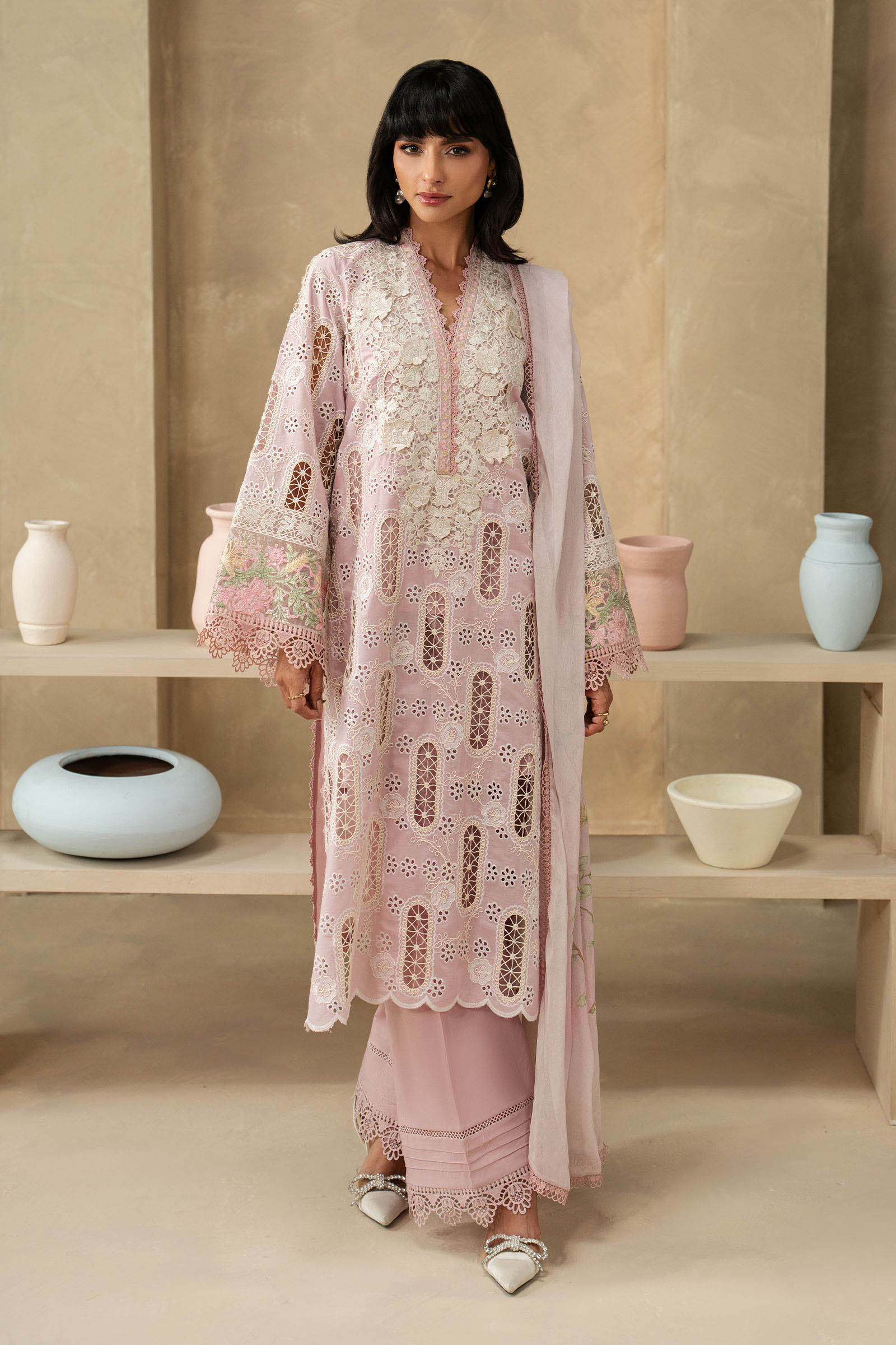 MARIA-B 3pc Blush Blossom Luxury Embroidered Pret snail baby pink