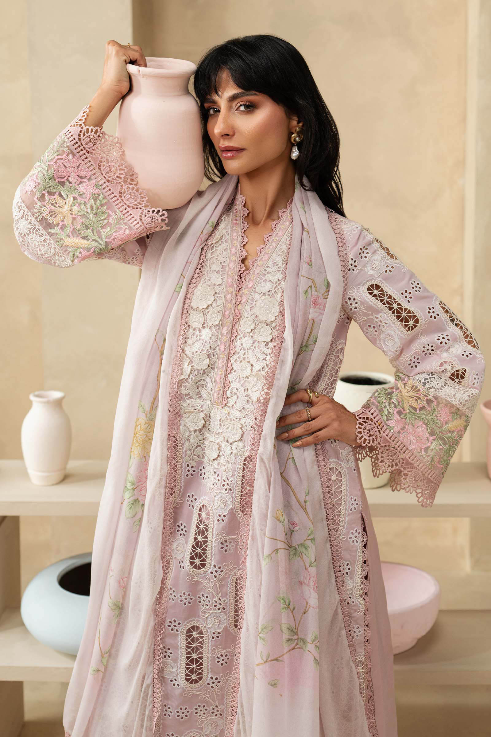 MARIA-B 3pc Blush Blossom Luxury Embroidered Pret snail baby pink