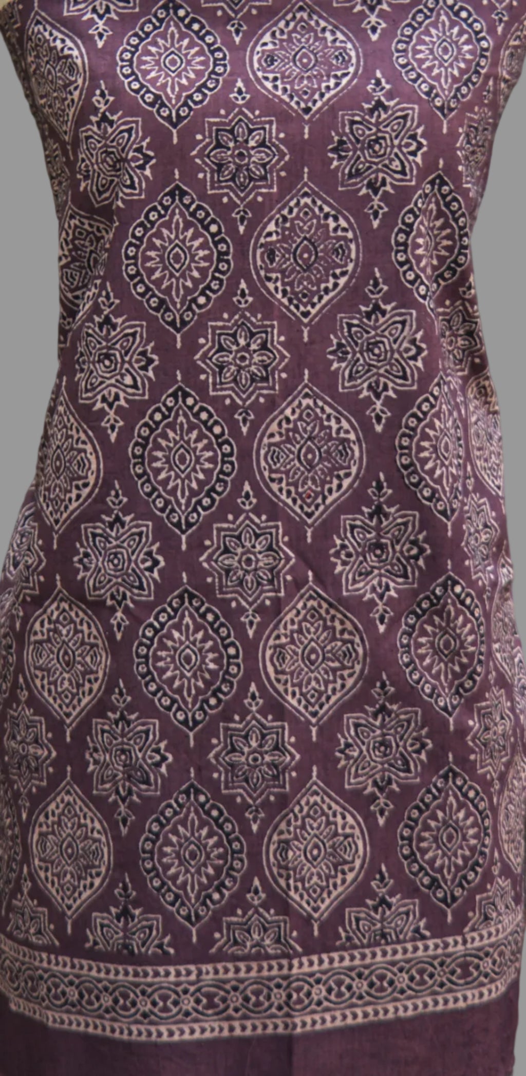 Organic Dye Hand Block Print Badam Feminin Nightshade Ajrak Design Dress – Self-Border Unstitched Two-Piece