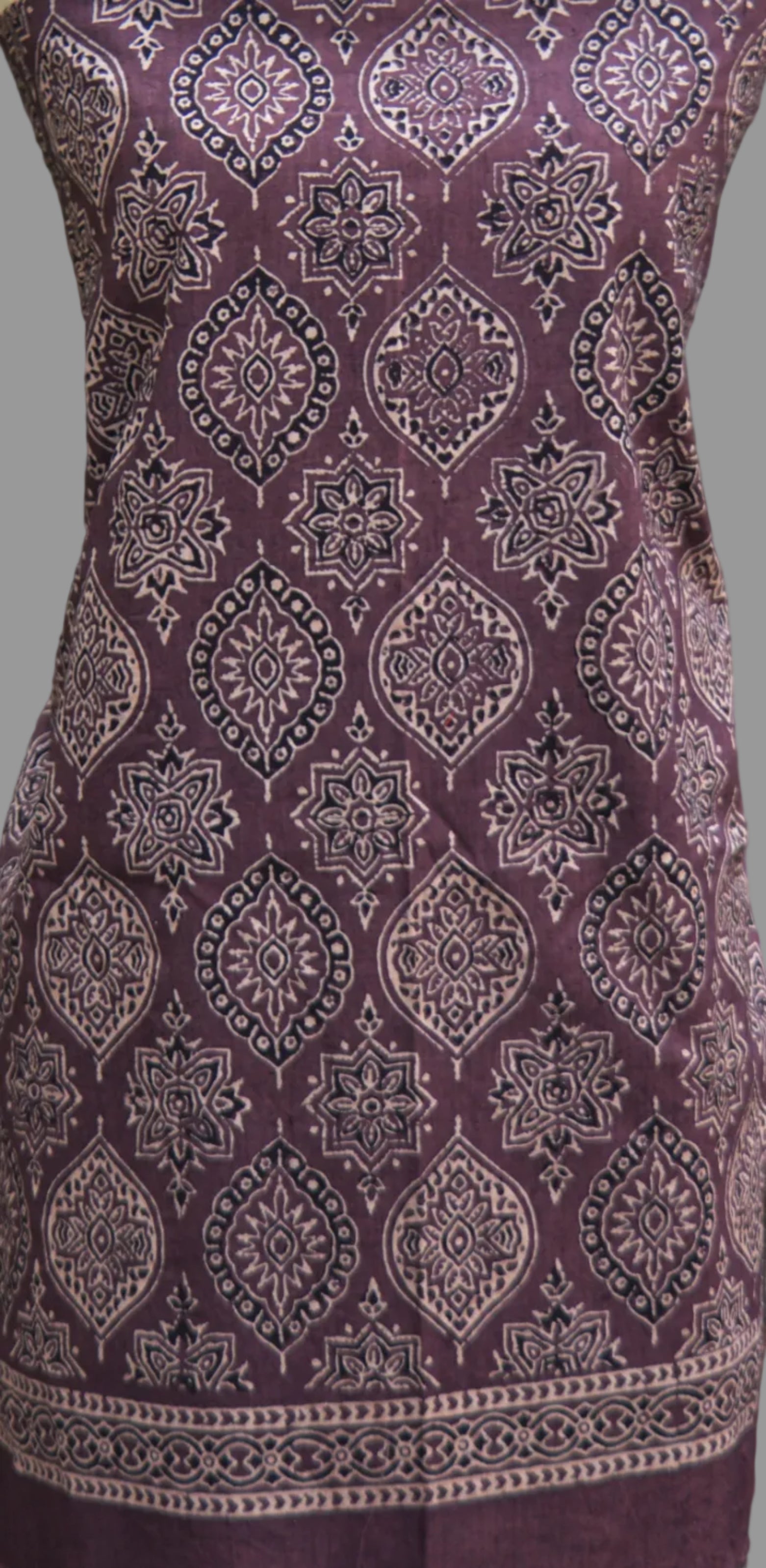 Organic Dye Hand Block Print Badam Feminin Nightshade Ajrak Design Dress – Self-Border Unstitched Two-Piece