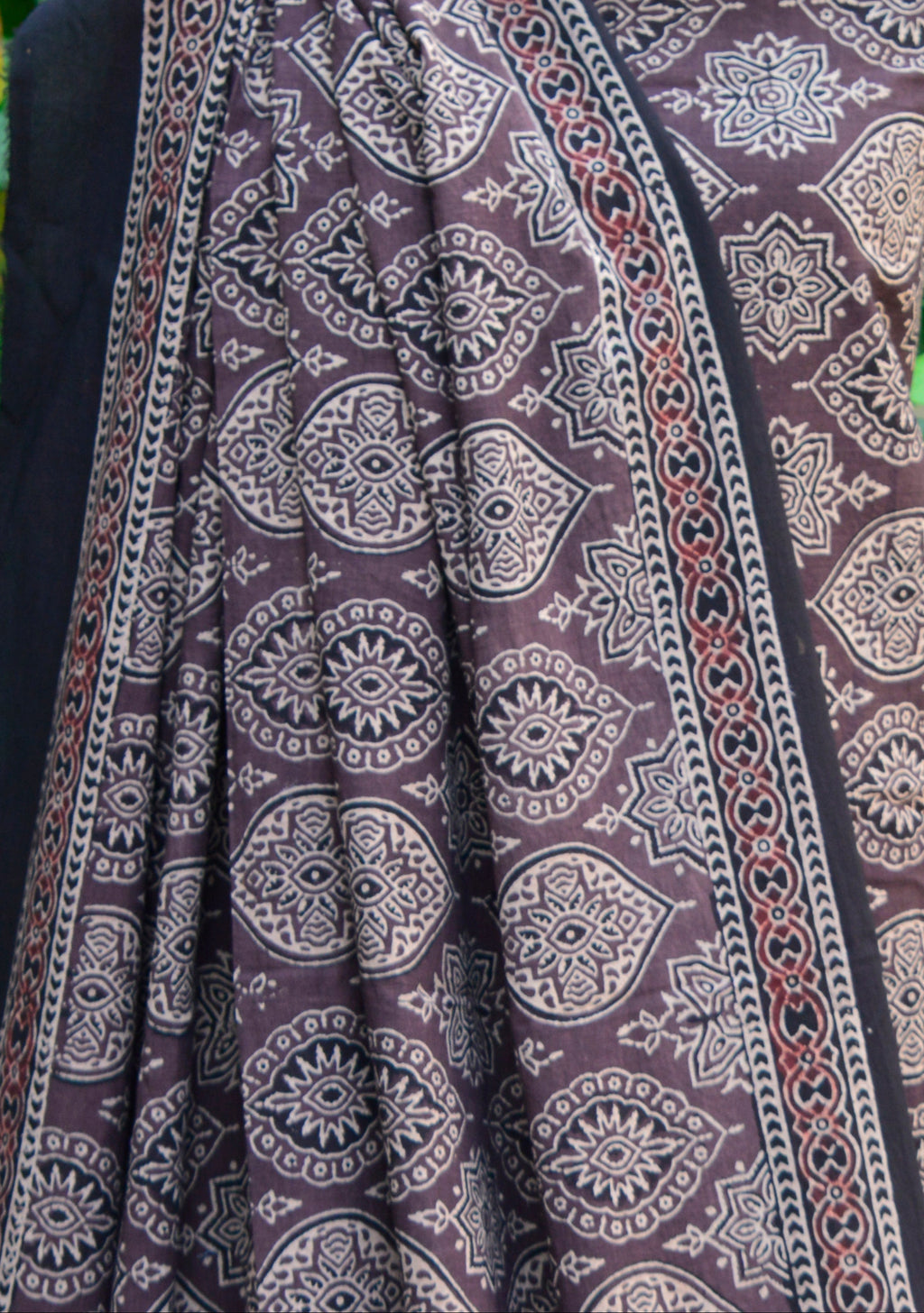 Organic Dye Hand Block Print Badam Feminin Nightshade Ajrak Design Dress – Unstitched Two-Piece