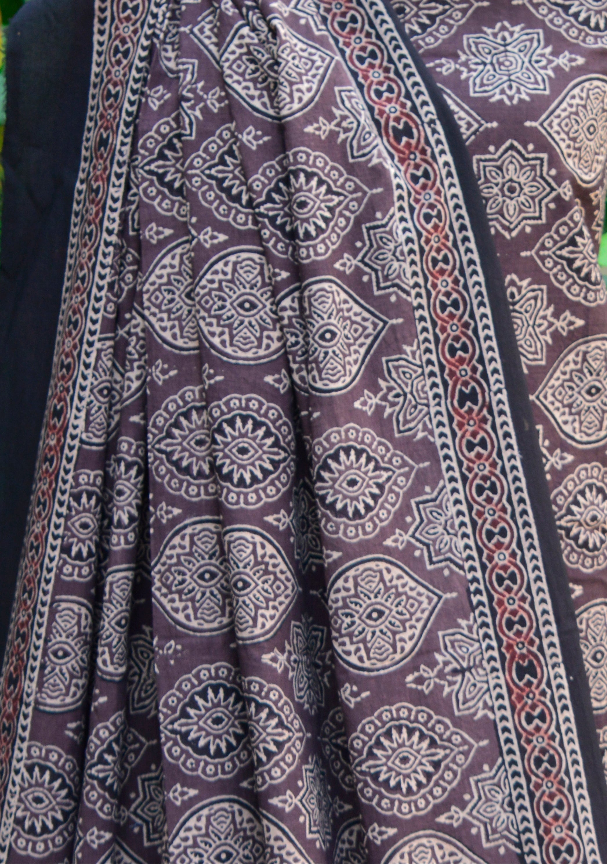 Organic Dye Hand Block Print Badam Feminin Nightshade Ajrak Design Dress – Unstitched Two-Piece