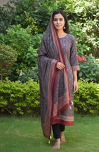 Organic Dye Hand Block Print Ajrak Two-Piece Dress – Moroccan Black Contrast Shirt & Dupatta (Unstitched, 2.5m Each)