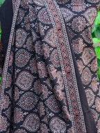 Organic Dye Hand Block Print Badam Black Contrast Ajrak Design Dress – Unstitched Two-Piece