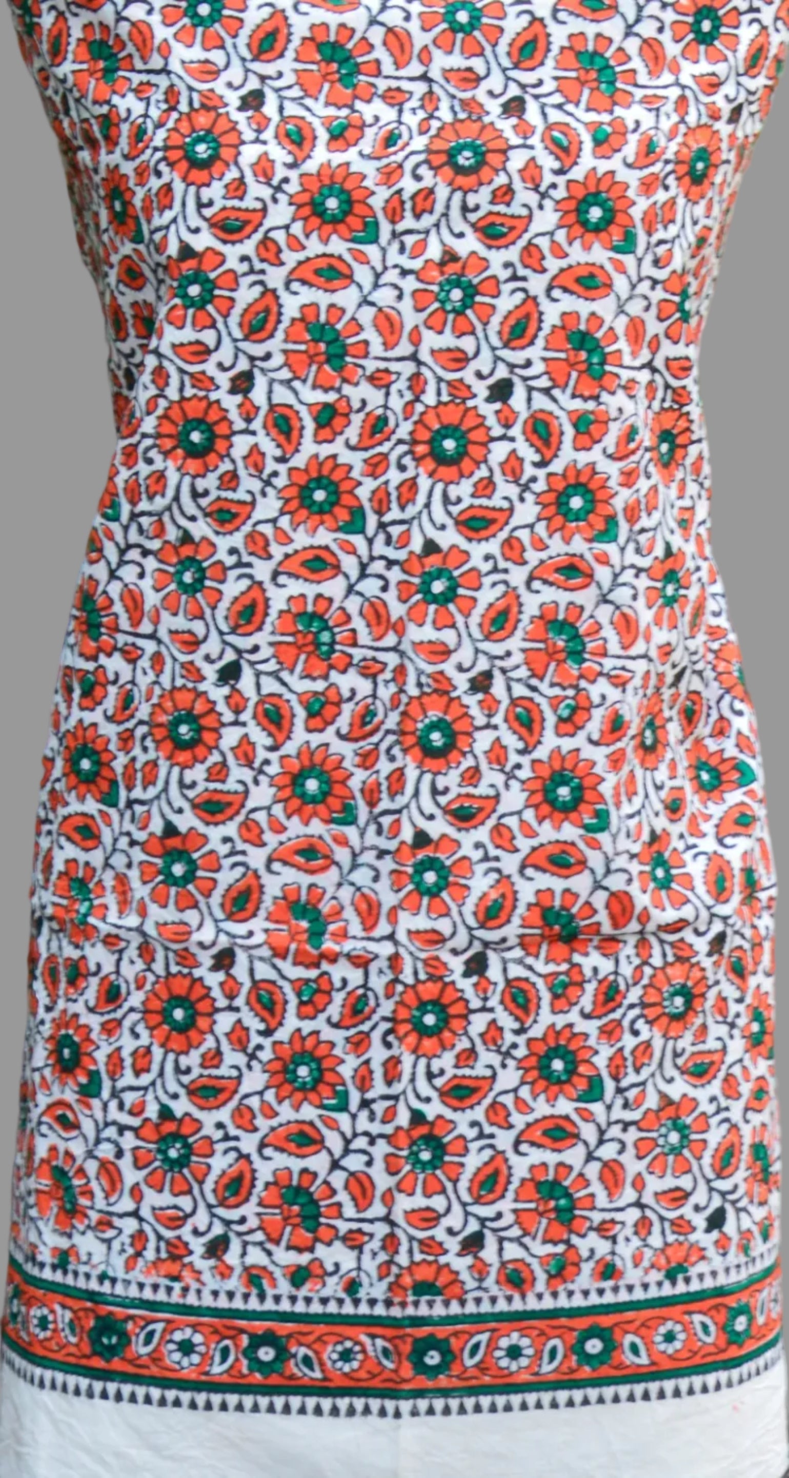 Daisy Flower Orange Hand Block Printed Cotton Two-Piece – Unstitched Shirt & Dupatta