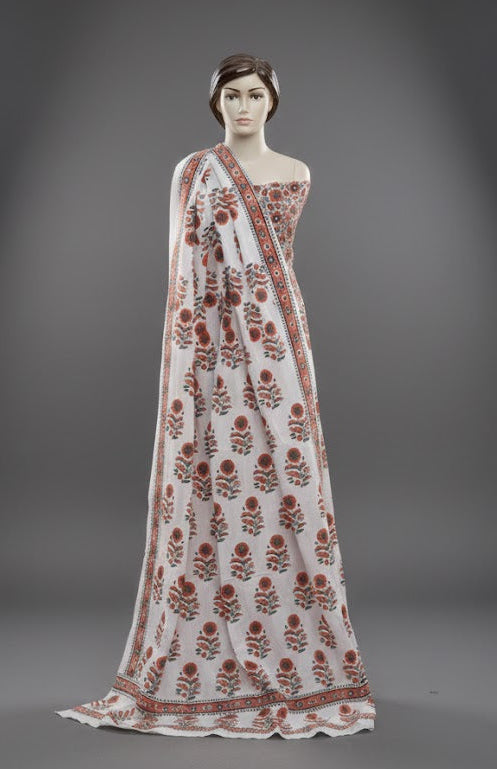 Daisy Flower Orange Hand Block Printed Cotton Two-Piece – Unstitched Shirt & Dupatta