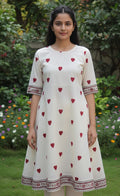 Hand Block Printed Maroon Lotus Kurta Fabric – White Base Lawn