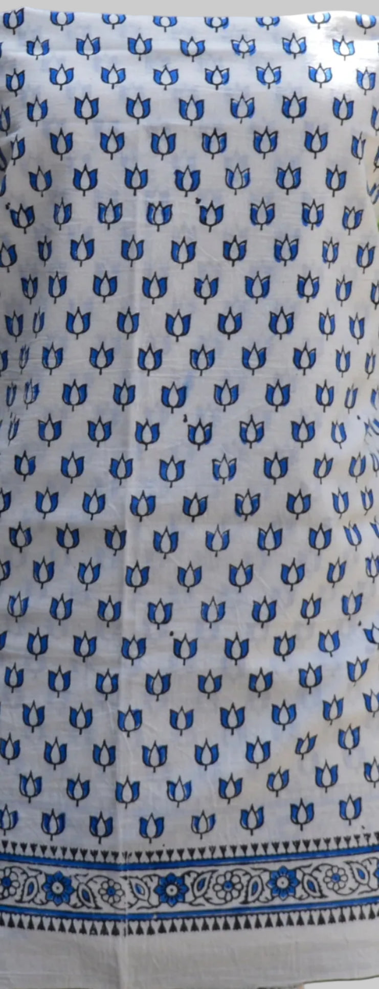 Hand Block Printed Lotus Tinny Blue Two-Piece – Unstitched Cotton Shirt & Dupatta