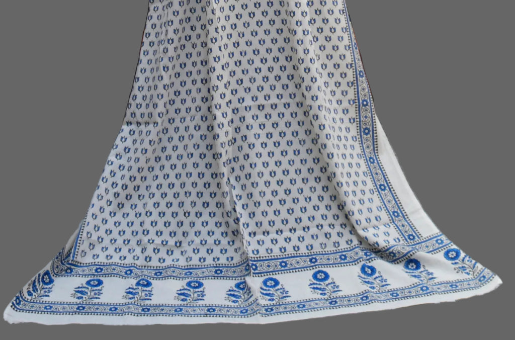 Hand Block Printed Lotus Tinny Blue Two-Piece – Unstitched Cotton Shirt & Dupatta