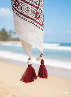 Hand Block Printed Medium Heart Dupatta Chadar – Cotton with Thread Tassels & Sea Shell Ornaments