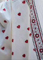 Hand Block Printed Smart Heart Dupatta / Chadar – Cotton with Thread Tassels & Sea Shell Ornaments
