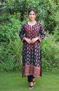 Natural Dyed Ajrak Kurti frock – Hand Block Printed with Mirror Embroidery (Lawn)
