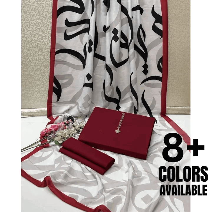 Huroof Kataan Silk Suit - Mehroon - Buy Online at Shopping Karado