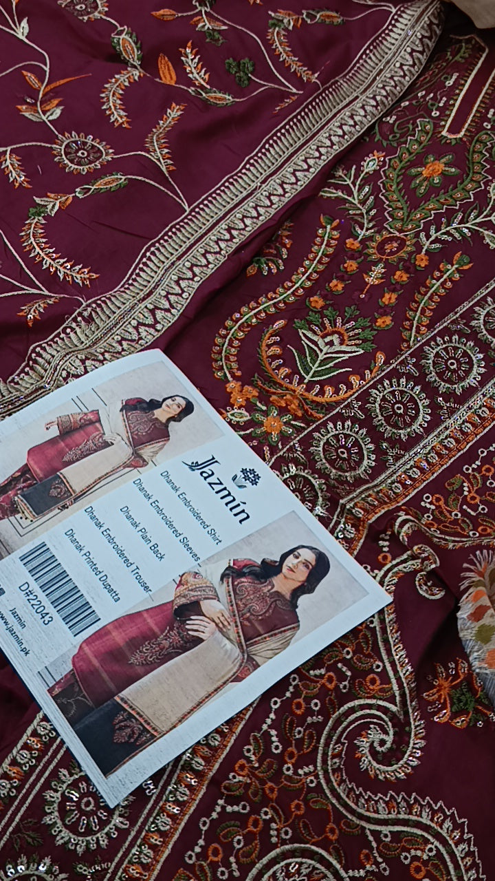 Buy 3Pc Maroon Khumaar Lawn Online at Shopping Karado - Premium Quality Unstitched Suit