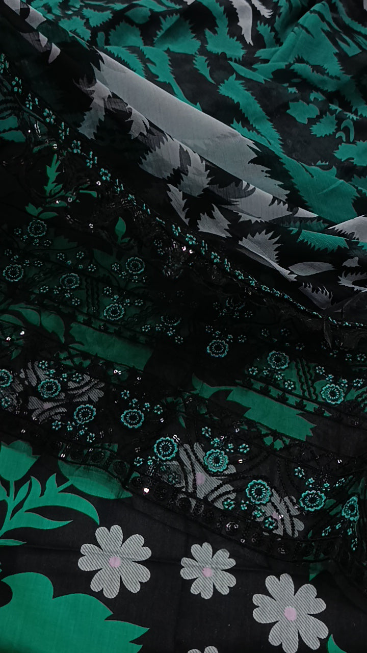 Buy 3Pc Roshan Black Green Lawn Online at Shopping Karado - Premium Quality Unstitched Suit