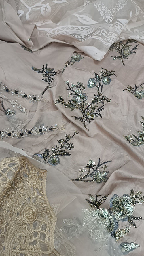 Buy 3Pc Twin Broshia Dupatta Skin Lawn Online at Shopping Karado - Premium Quality Unstitched Suit