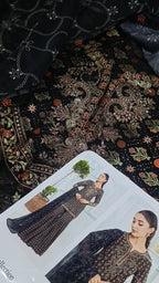 Buy 3Pc Black Sharara Lawn Online at Shopping Karado - Premium Quality Unstitched Suit