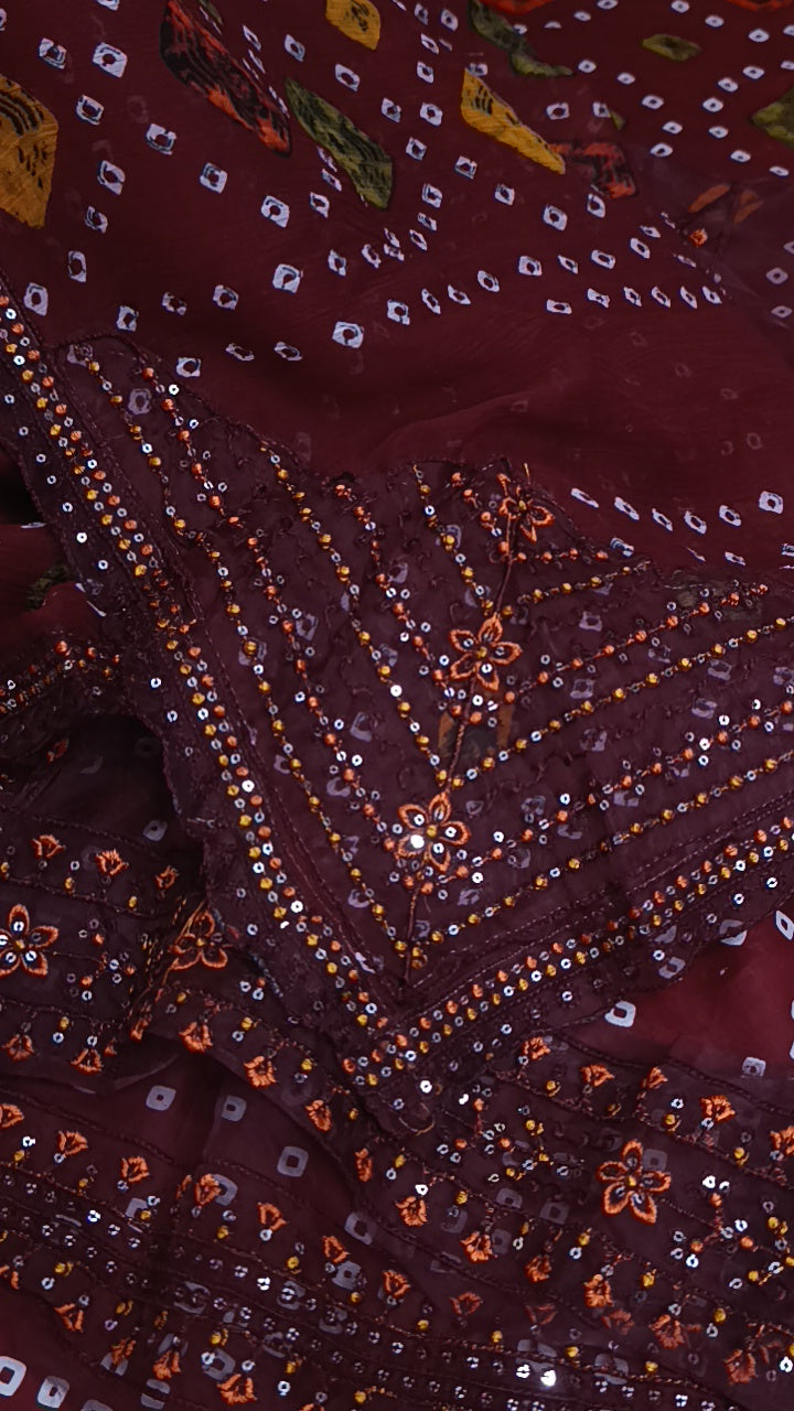 Buy 3Pc Chunri Maroon Lawn Online at Shopping Karado - Premium Quality Unstitched Suit