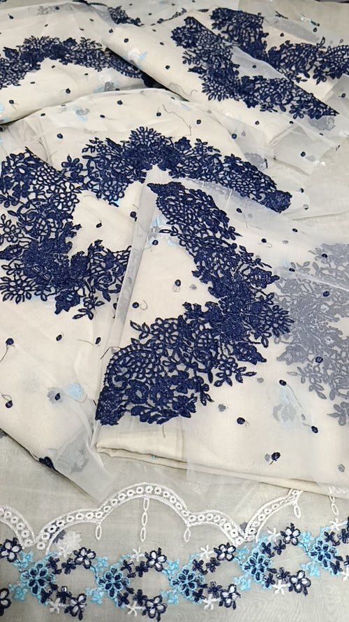Buy 2Pc Gulnaar White Blue Lawn Online at Shopping Karado - Premium Quality Unstitched Suit