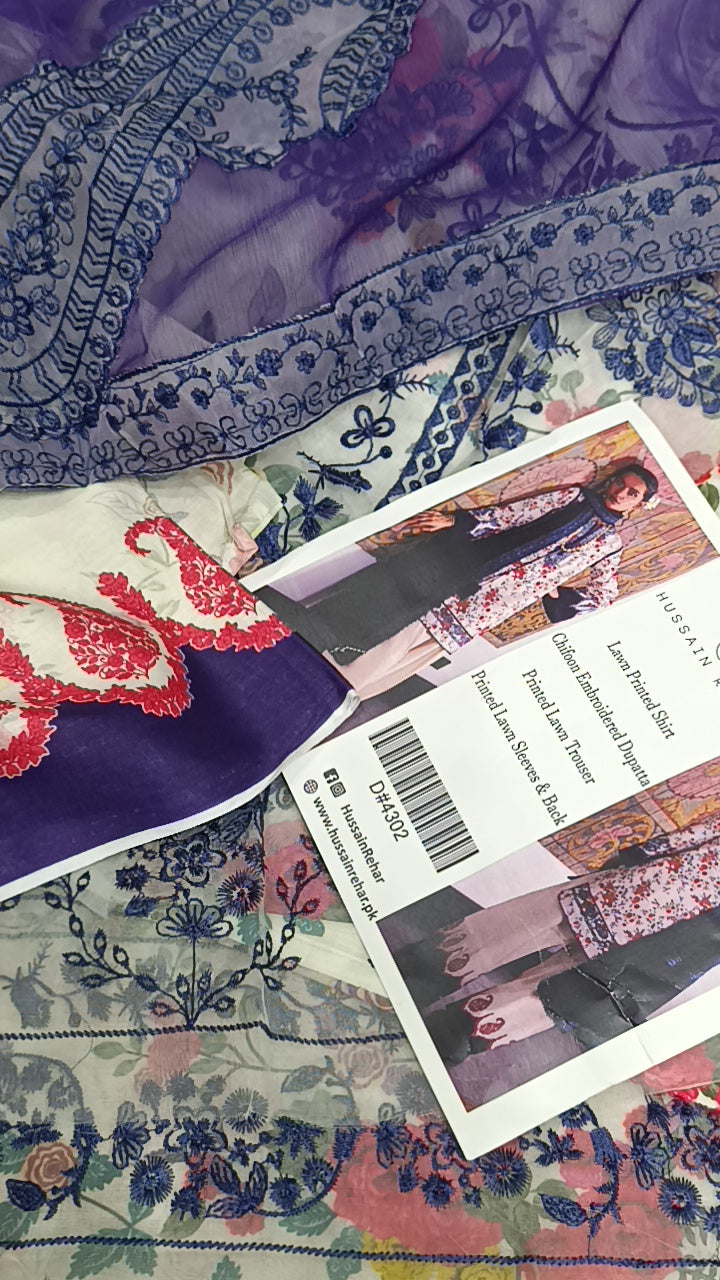 Buy 3Pc Hussain Rehar Print Lawn Online at Shopping Karado - Premium Quality Unstitched Suit