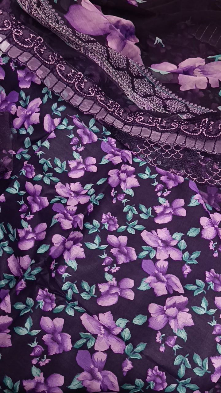Buy 3Pc Double Patti Purple Lawn Online at Shopping Karado - Premium Quality Unstitched Suit