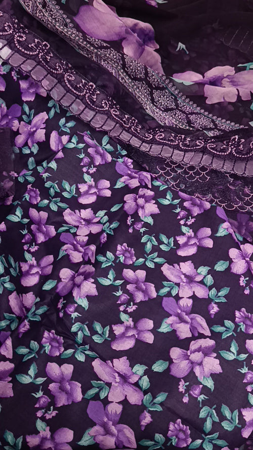 Buy 3Pc Double Patti Purple Lawn Online at Shopping Karado - Premium Quality Unstitched Suit