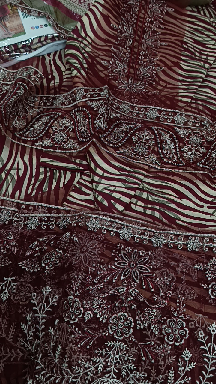 Buy 3Pc Stripes Maroon Lawn Online at Shopping Karado - Premium Quality Unstitched Suit