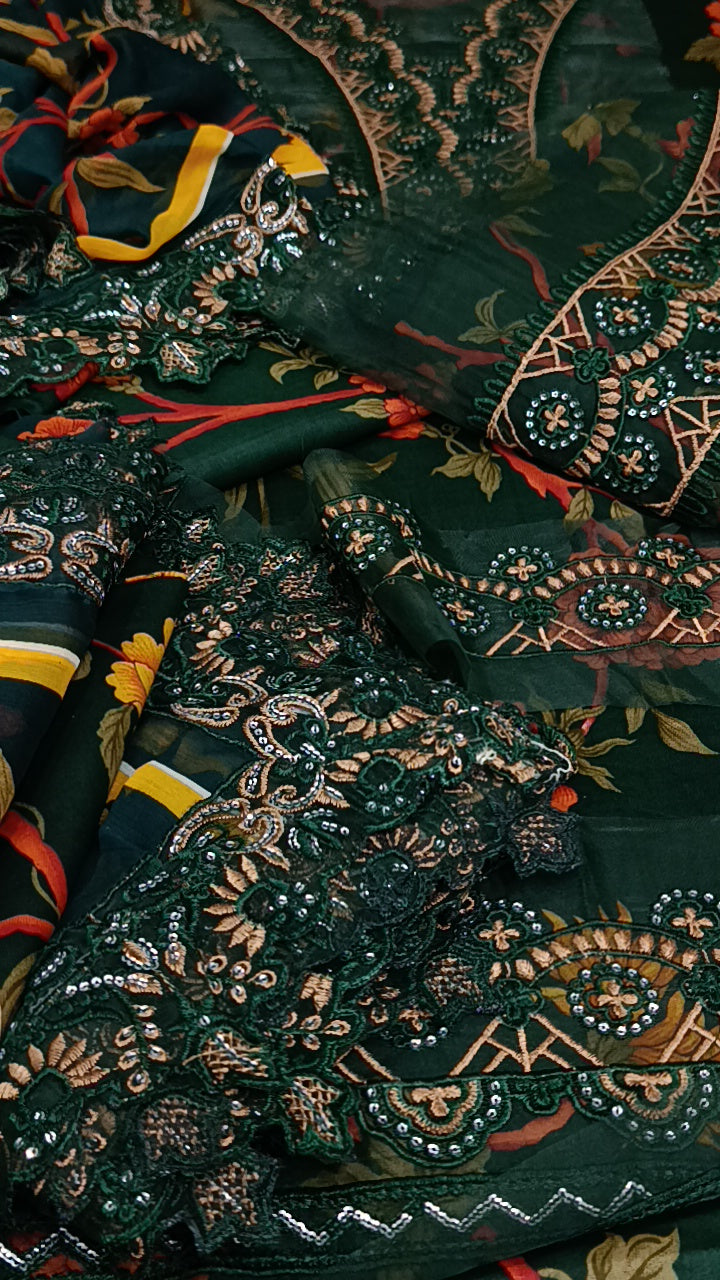 Buy 3Pc Green Donar Lawn Online at Shopping Karado - Premium Quality Unstitched Suit