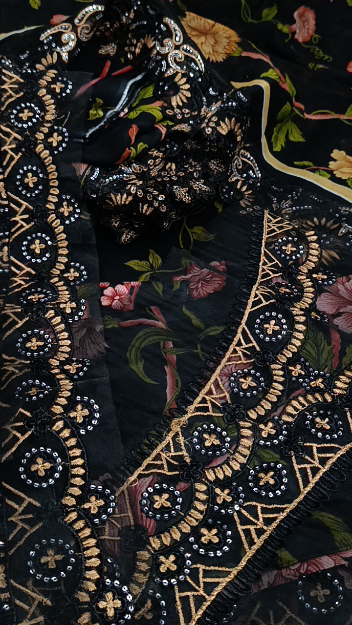 Buy 3Pc Black Donar Lawn Online at Shopping Karado - Premium Quality Unstitched Suit