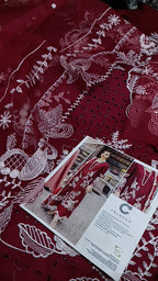 Buy 3Pc Crimson Maroon Luxury Lawn Online at Shopping Karado - Premium Quality Unstitched Suit