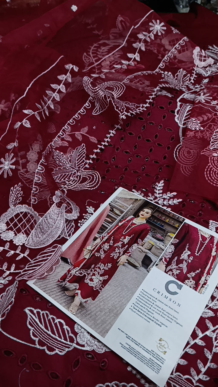 Buy 3Pc Crimson Maroon Luxury Lawn Online at Shopping Karado - Premium Quality Unstitched Suit
