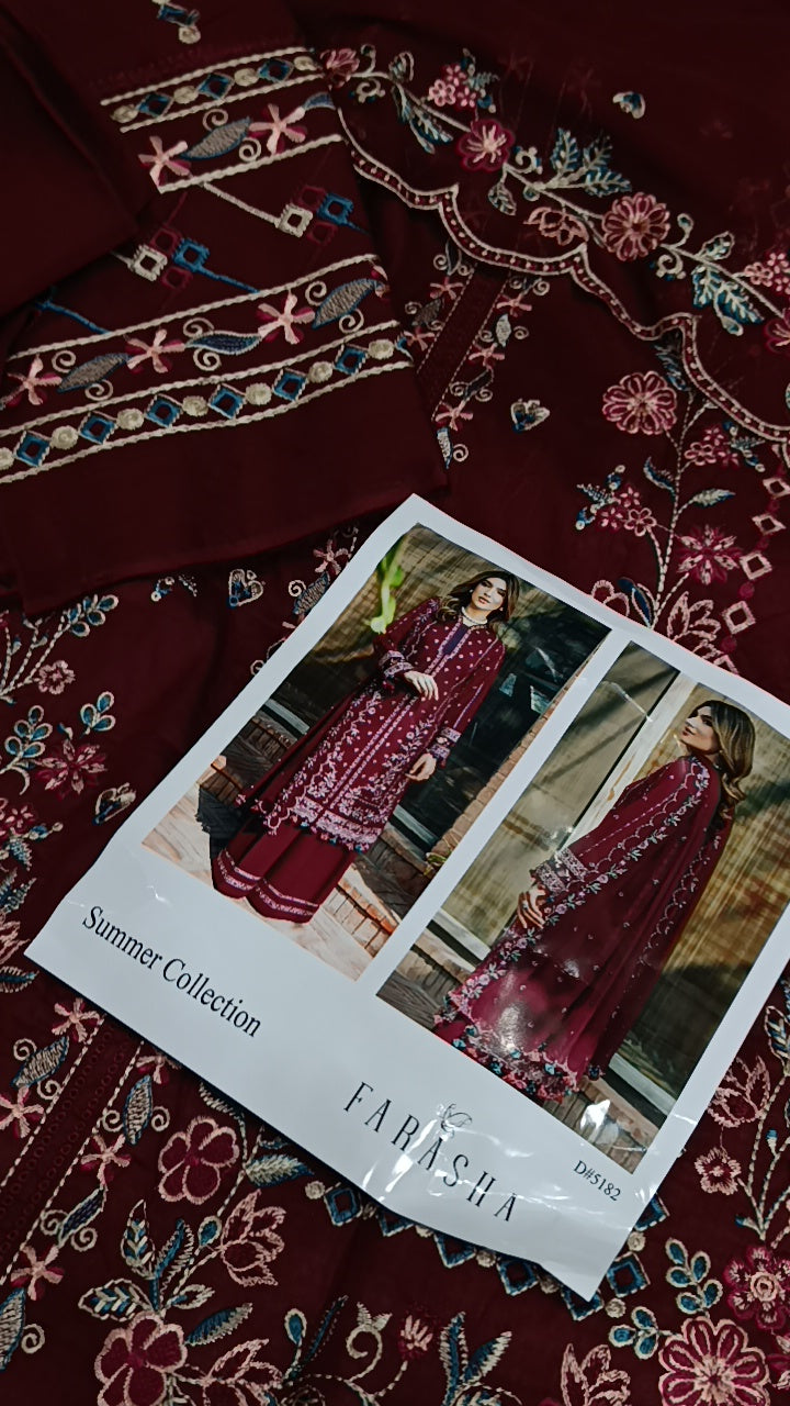 Buy 3Pc Maroon Biyaa Lawn Online at Shopping Karado - Premium Quality Unstitched Suit