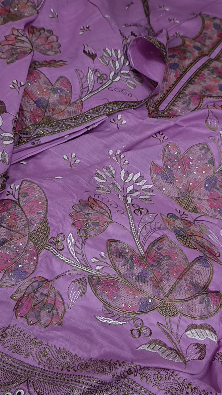 Buy 3Pc Ethnic Applique Lilac Lawn Online at Shopping Karado - Premium Quality Unstitched Suit