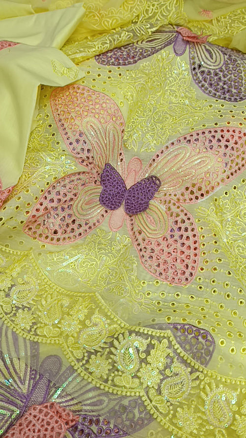 Buy 3Pc Shahi Butterfly Yellow Lawn Online at Shopping Karado - Premium Quality Unstitched Suit
