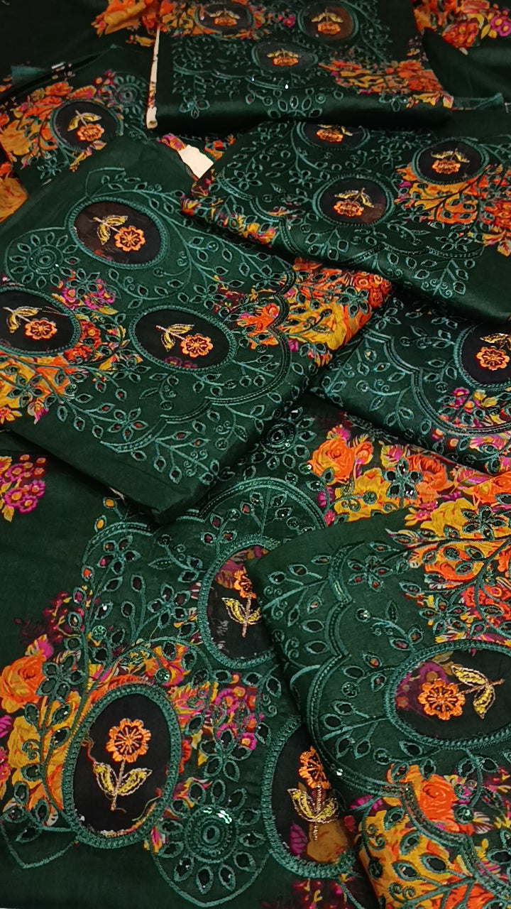 Buy 3Pc Green Paan Lawn Online at Shopping Karado - Premium Quality Unstitched Suit