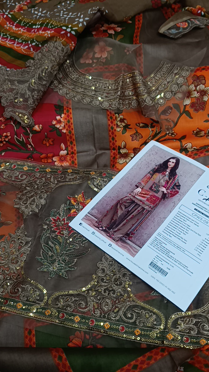 Buy 3Pc Charizma Brown Lawn Online at Shopping Karado - Premium Quality Unstitched Suit