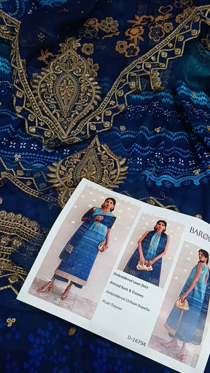 Buy 3Oc Blue Baroque Double Tone Lawn Online at Shopping Karado - Premium Quality Unstitched Suit