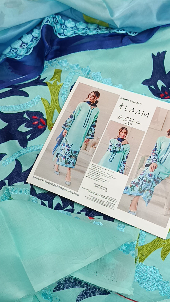 Buy 3Pc Fishy Blue Lawn Online at Shopping Karado - Premium Quality Unstitched Suit