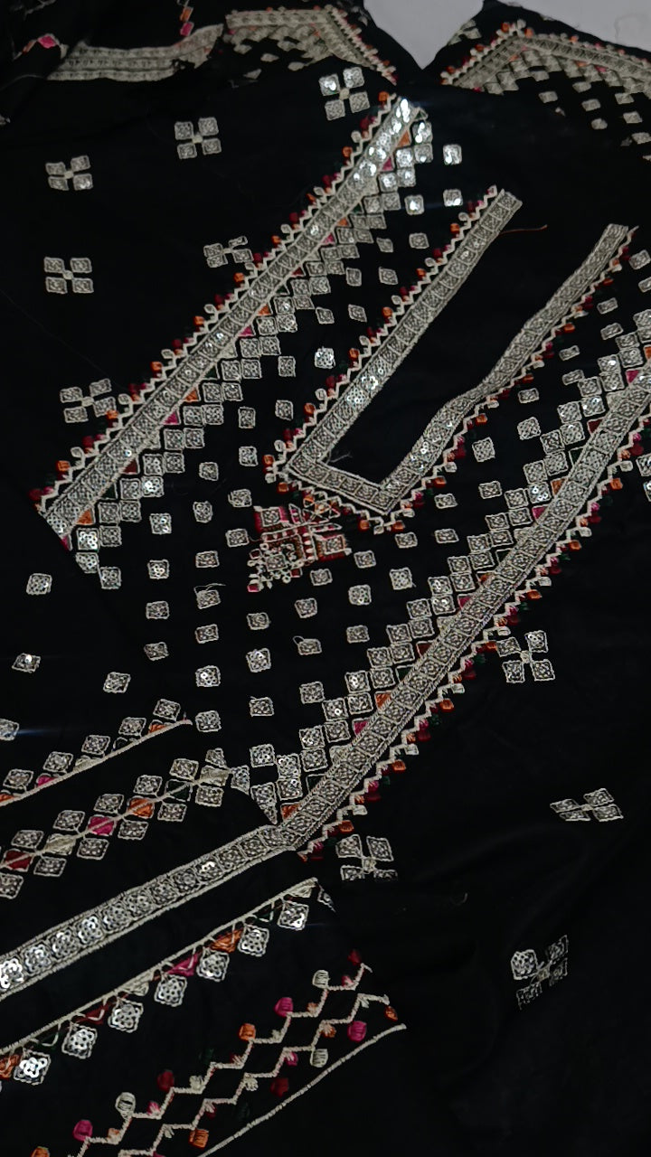 Buy 2Pc Sequence Farshi Black Lawn Online at Shopping Karado - Premium Quality Unstitched Suit
