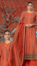 Buy 3Pc Orange Frock Lawn Online at Shopping Karado - Premium Quality Unstitched Suit
