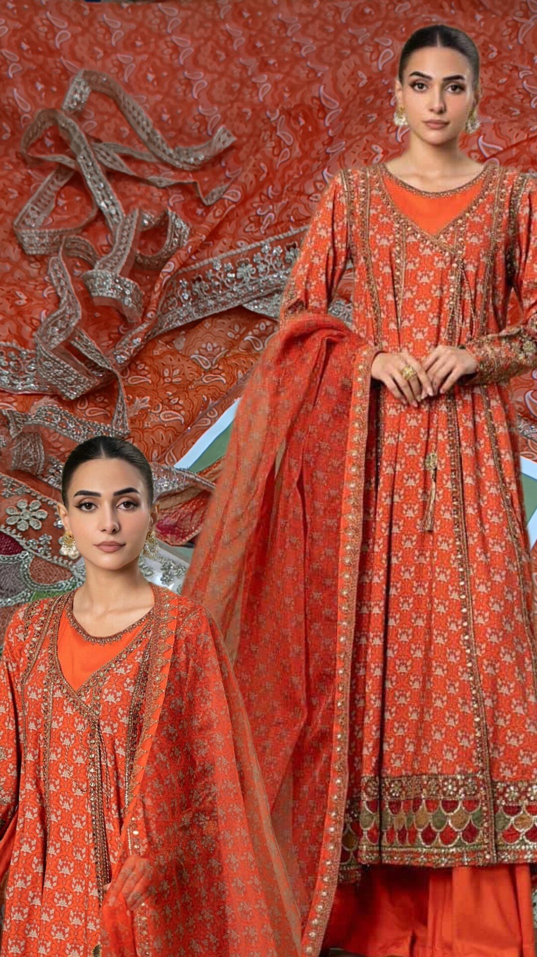 Buy 3Pc Orange Frock Lawn Online at Shopping Karado - Premium Quality Unstitched Suit