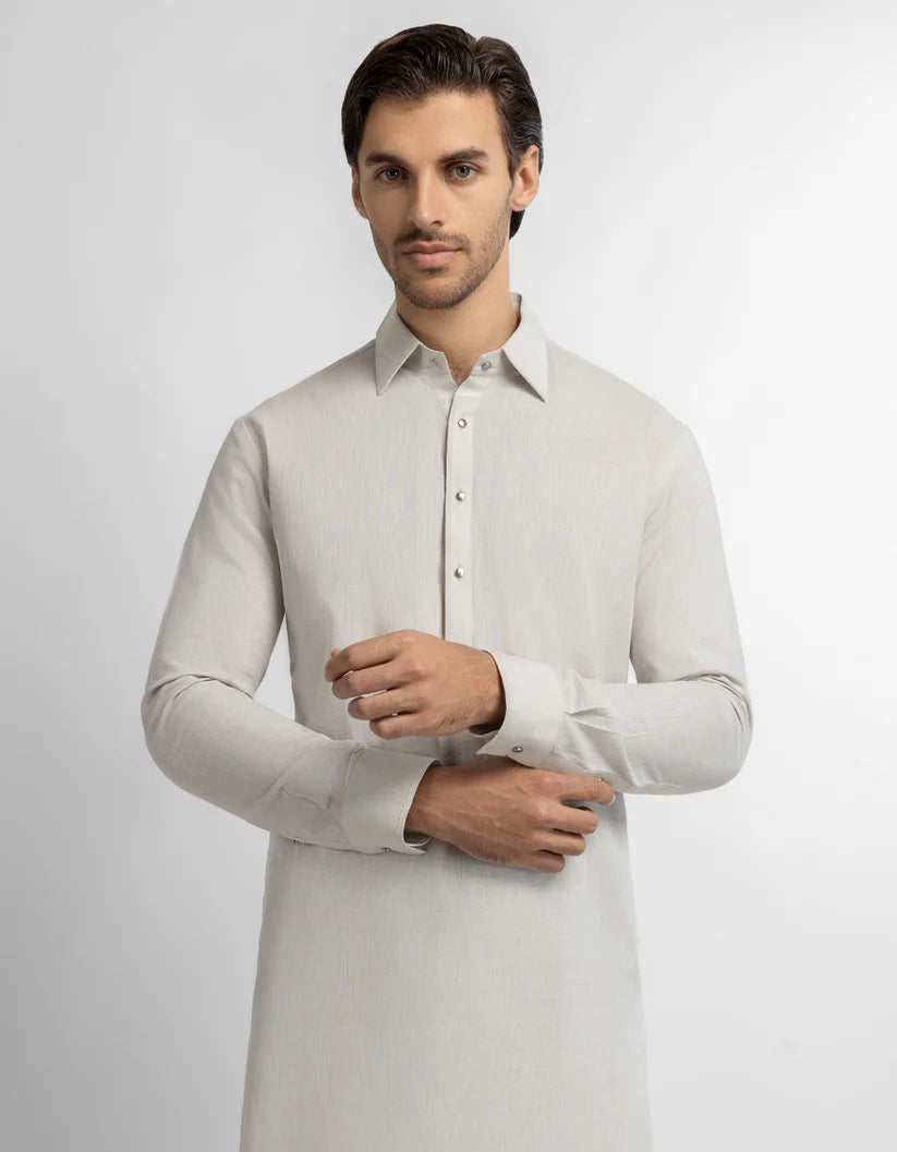grey cotton linen plain kameez shalwar