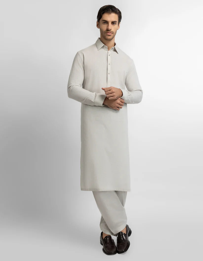 grey cotton linen plain kameez shalwar