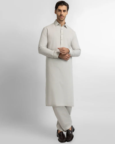 grey cotton linen plain kameez shalwar