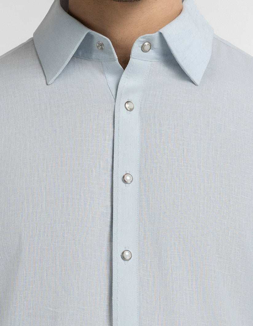 blue cotton linen plain kameez shalwar