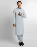 blue cotton linen plain kameez shalwar