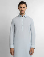 blue cotton linen plain kameez shalwar