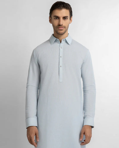 blue cotton linen plain kameez shalwar